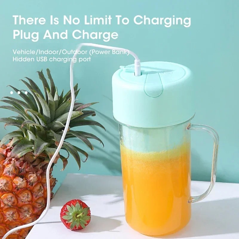 Portable Blender Usb Rechargeable - ポータブルUSB充電式ミニブレンダージューサーカップ、ストロー付きコードレスジュースメーカー、フルーツスムージー用、家庭、屋外、ジム向け