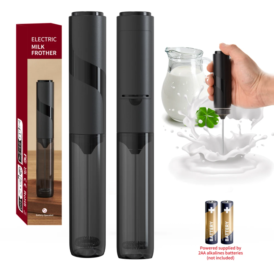 Electric Milk Frother Handheld - ステンレス鋼電動ミルク泡立て器ハンドヘルドコーヒー泡立て棒 10000 RPM ポータブルラテカプチーノフォーマー AA バッテリー付き