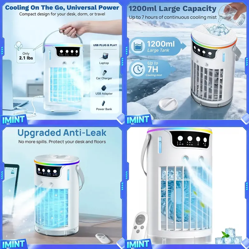 Air Conditioners - ポータブルエアコンファン、1200ML水タンク付きパーソナル蒸発式エアクーラー、アイス冷却ファン、ミニデスクスワンプ