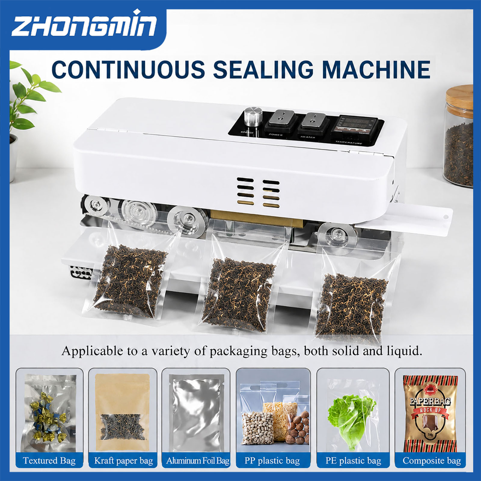 Food Vacuum Sealer Machine - ZHONGMIN 電動真空シーラー 食品保存用 タッチボタン式 ドライ/ウェット対応 内蔵カッター