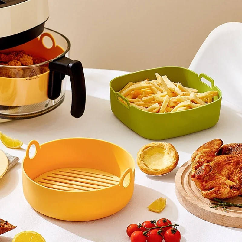 Air Fryer Silicone Pot Liner - 丸型エアフライヤーライナー、四角いシリコンポット、食品安全、再利用可能、焦げ付き防止、エアフライヤー、オーブン、電子レンジアクセサリー