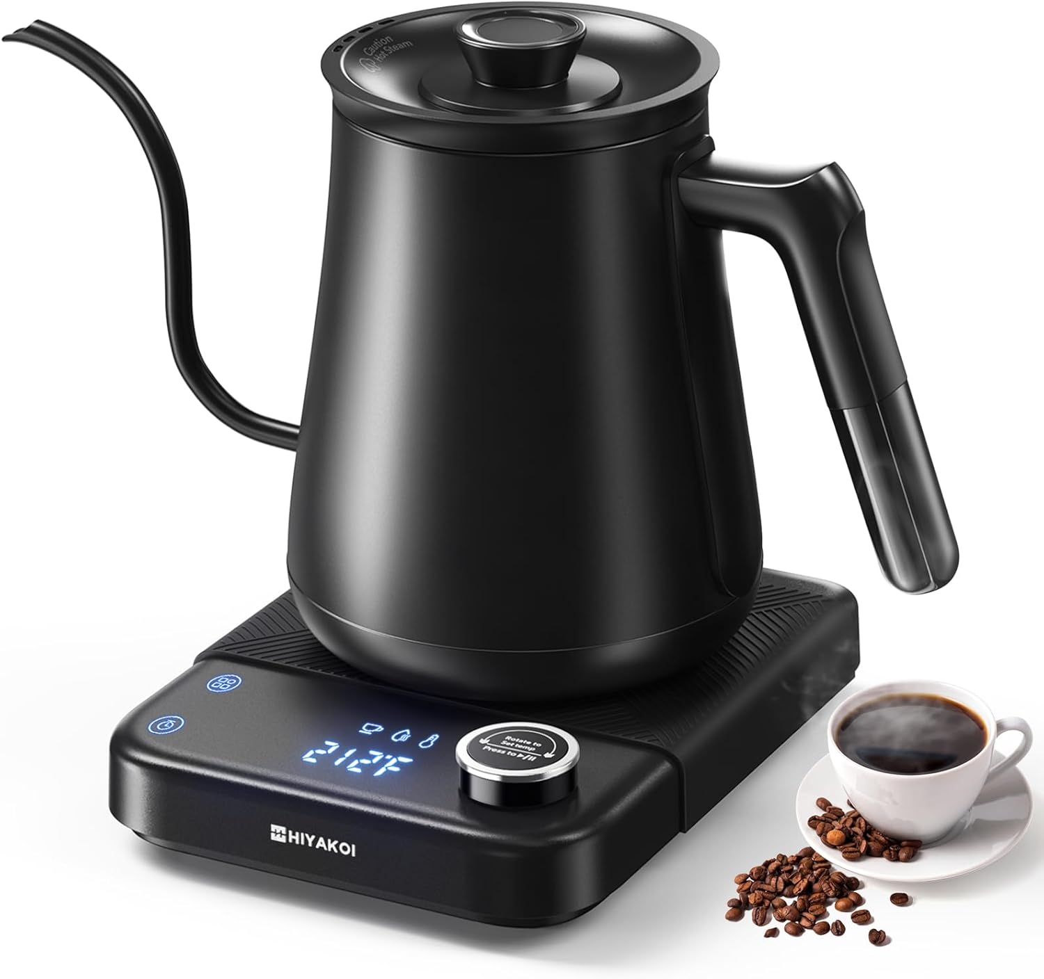 Electric Kettle Temperature Control - グースネック電気ケトル（±1） ℉ 温度調節機能付き、コーヒー＆紅茶用ポアオーバーケトル、1200W急速加熱、ステンレス製