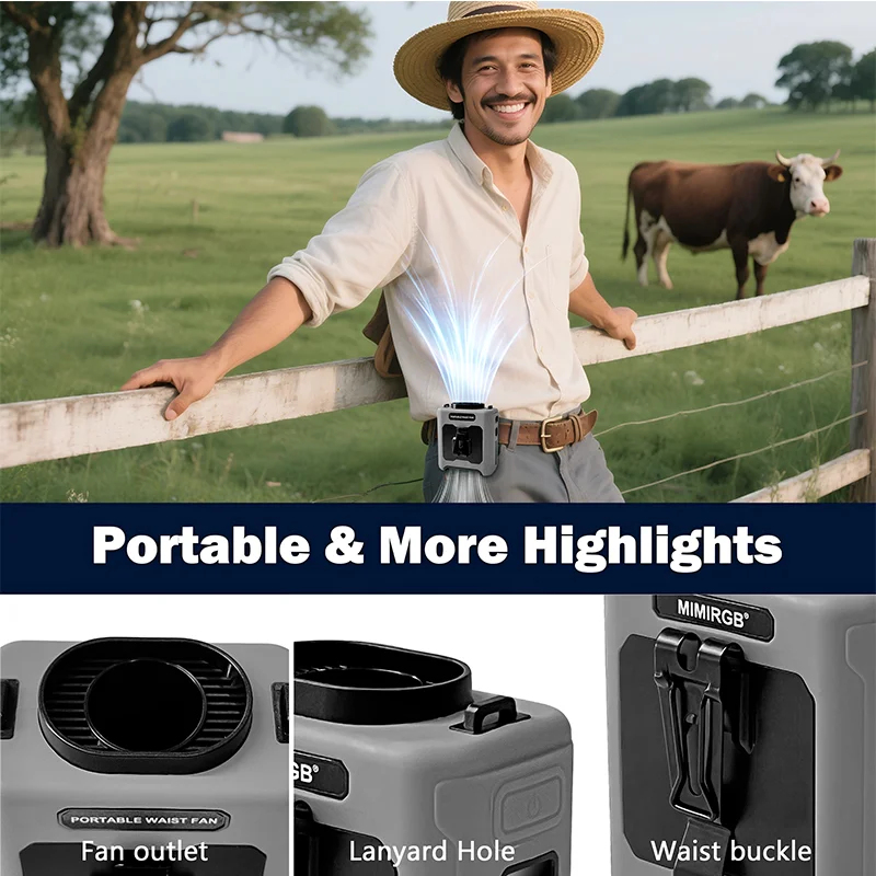 Portable Blender Usb Rechargeable - パワーバンク付きウエストファン 5段階風量調節 ポータブルファン ハンズフリー充電式ファン バッテリー残量表示 USB充電ファン