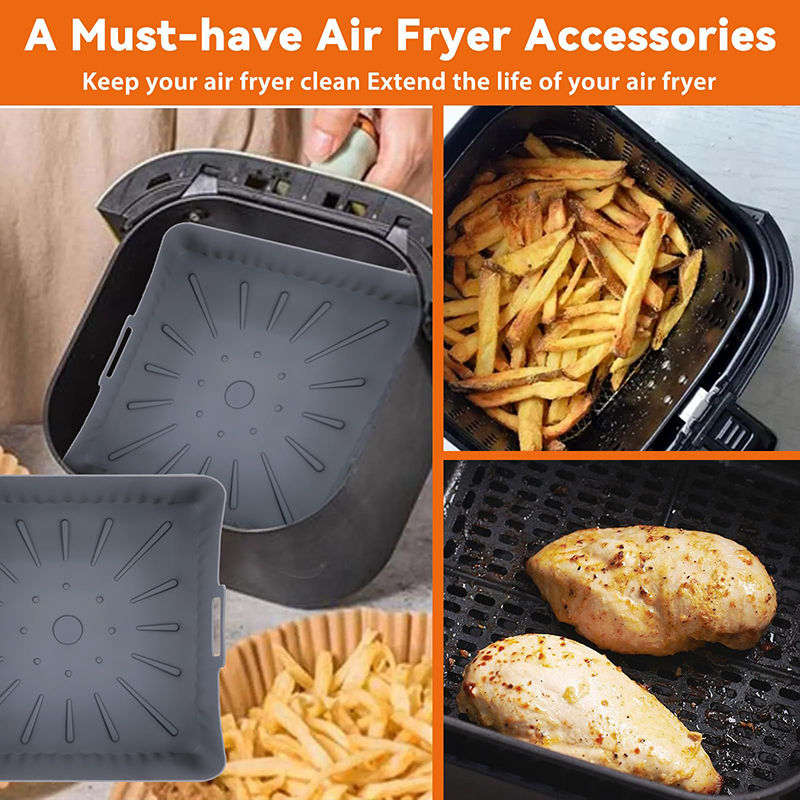 正方形大型シリコンエアフライヤーライナー金型 6-8QT 9 - Air Fryer Silicone Pot Liner のレビューと価格