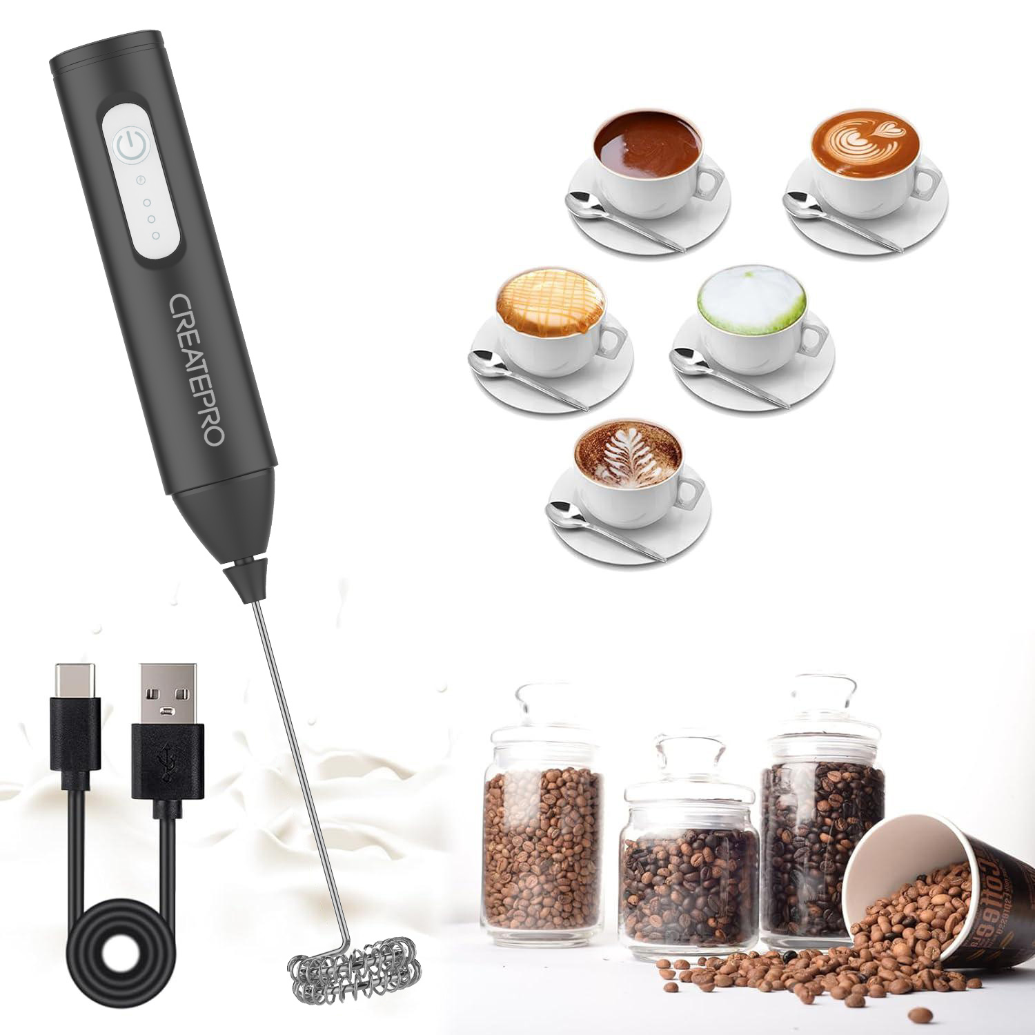 充電式ミルクフォーマー 自動ハンドヘルドフォームメーカー 電 - Electric Milk Frother Handheld のレビューと価格
