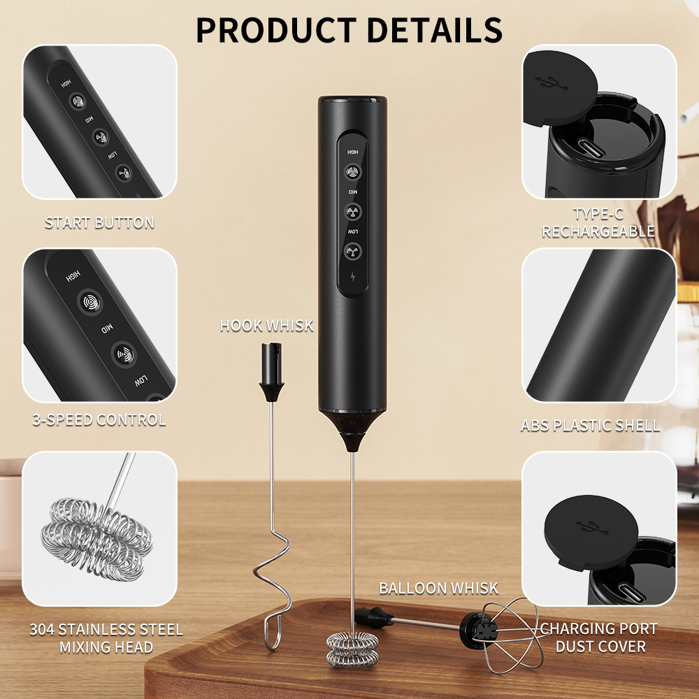 3 in 1 電動ハンドミルクフォーマー、3段階速度調整、ミ - Electric Milk Frother Handheld のレビューと価格