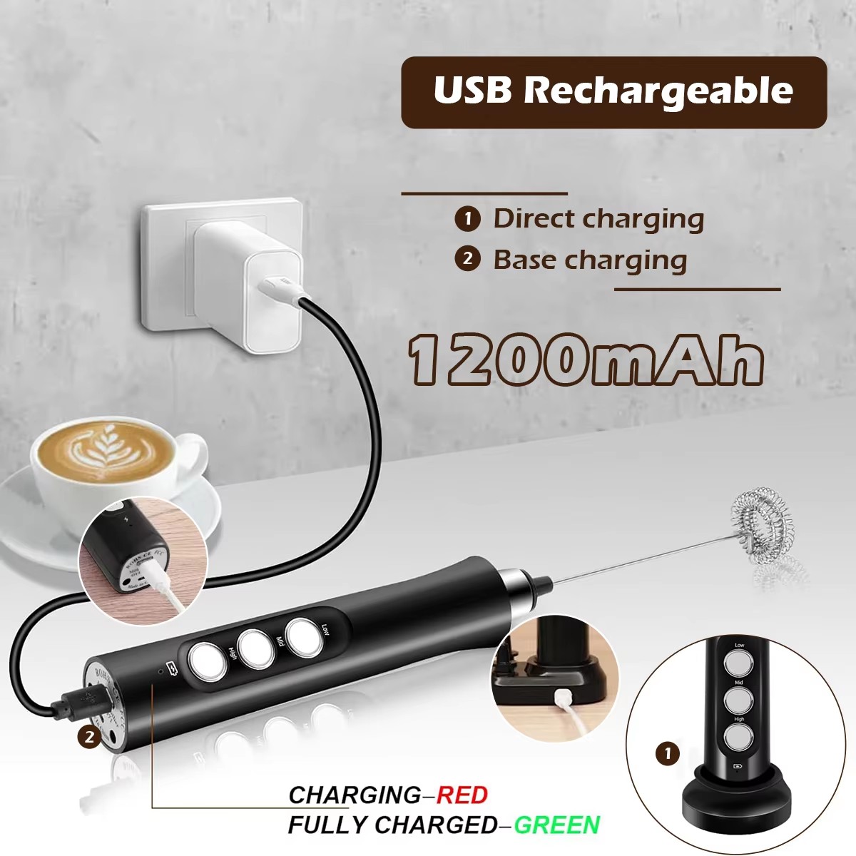 ワイヤレス充電式電動ミルク泡立て器 - 3スピード、ラテ、カ - Portable Blender Usb Rechargeable のレビューと価格