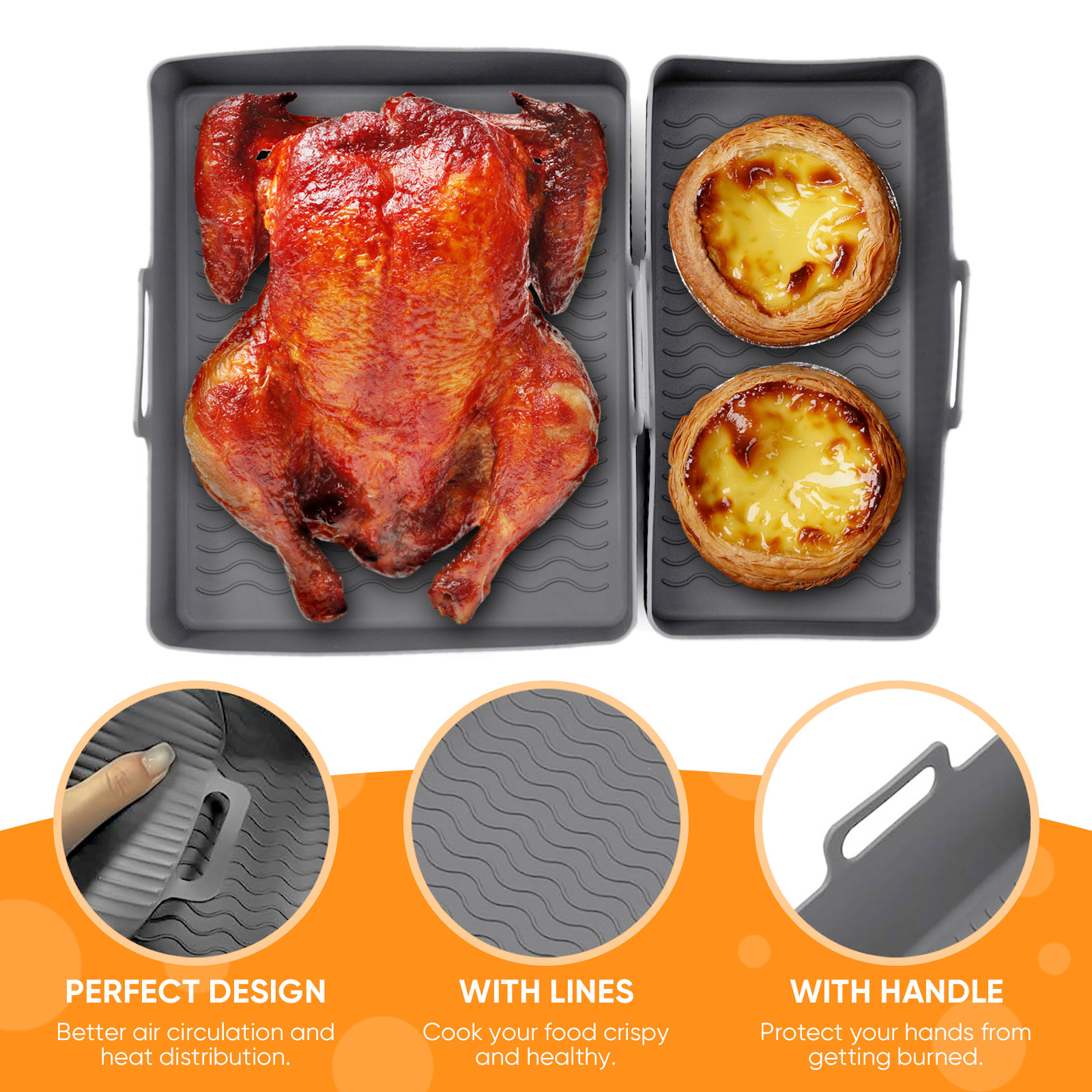 再利用可能なシリコンエアフライヤーマット、ベーキングパン型、 - Air Fryer Silicone Pot Liner のレビューと価格